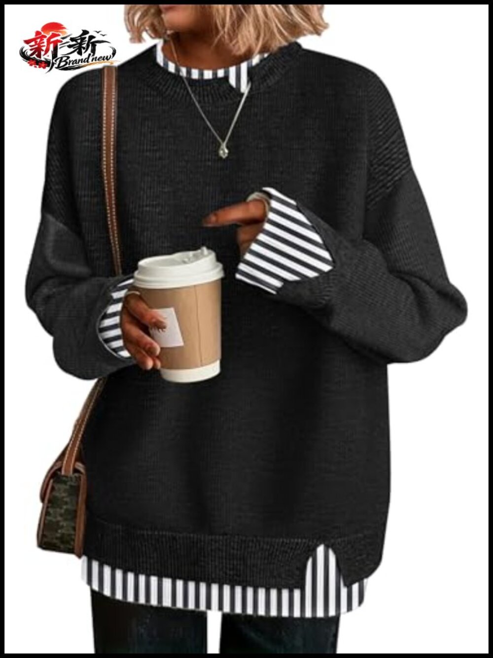 Women's Oversized Knit Pullover Sweater Crew Neck Long Sleeve